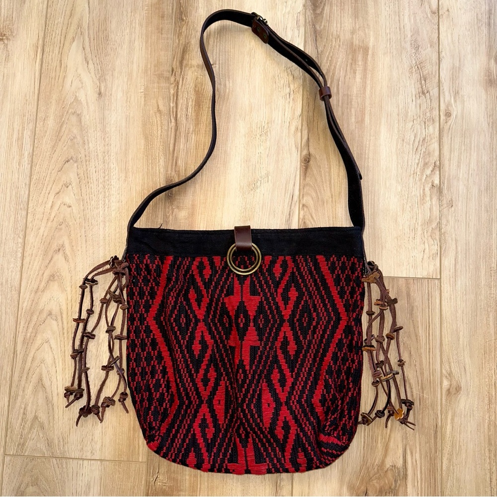 Red and Black Patterned Shoulder Bag